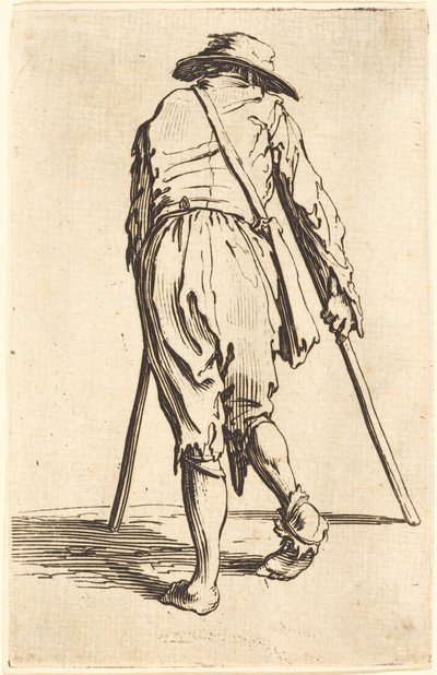 Mendigo com muletas e chapéu, vista traseira de Jacques Callot