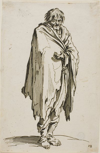 Mendigo sem chapéu ou sapatos, prato doze de Os mendigos de Jacques Callot