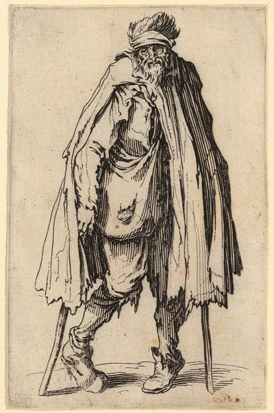 Mendigo com muleta e saco a tiracolo, prancha 10 da série «Os mendigos» de Jacques Callot