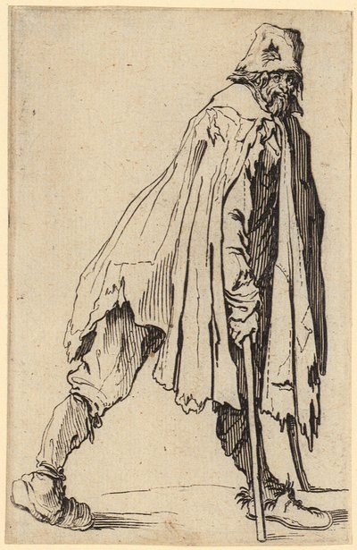 Mendigo com muletas e chapéu, folha 4 da série «Os mendigos» de Jacques Callot