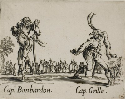 Capitão Bonbardon - Capitão Grillo, chapa 13 de Balli di Sfessania de Jacques Callot