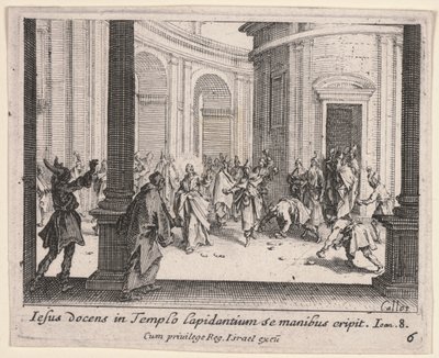 Cristo sendo apedrejado no templo de Jacques Callot