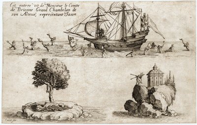 Combat a la barriere: a entrada de Monsieur le Comte de Brionne, Grande Chambellan de Sua Alteza Carlos IV de Lorena ... (gravura) de Jacques Callot