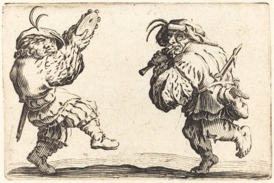 Dançarinos com flauta e pandeiro de Jacques Callot