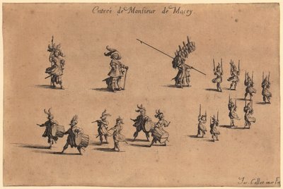 Cavalheiro com casaco guarnecido de pele, mãos cruzadas atrás das costas, folha 7 da série «A Nobreza» de Jacques Callot