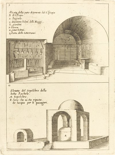 Elevações da Santa Manjedoura e do Sepulcro de Raquel de Jacques Callot