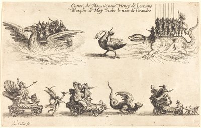 Entrada de Monsenhor Henry de Lorraine, Marquês de Moy, sob o Nome de Pirandre, 1627. de Jacques Callot