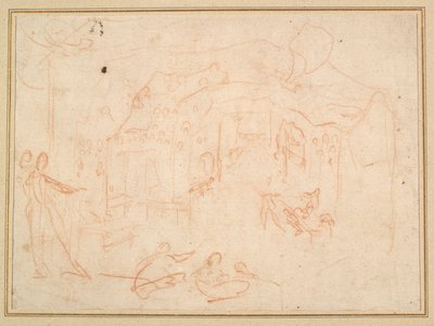 Estudos da Figura (reto); Um cenário (verso) de Jacques Callot