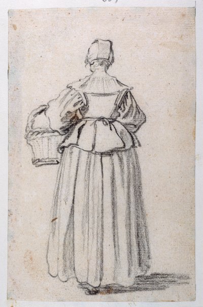 Figura virada para trás (giz preto sobre papel) de Jacques Callot