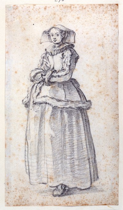Figura com Vestido de Pele Aparada (giz preto sobre papel) de Jacques Callot