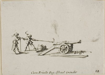 Disparando o Canon, placa doze dos Exercícios Militares de Jacques Callot