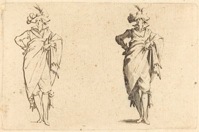 Cavalheiro visto de frente com a mão no quadril, c. 1622. de Jacques Callot