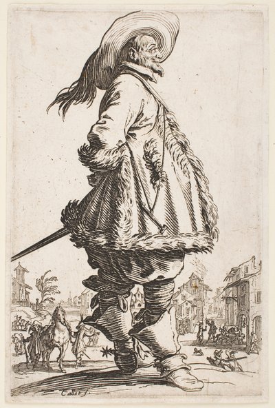 Cavalheiro com um casaco de peles, da série "A Nobreza de Lorena". de Jacques Callot