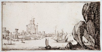 Porto (caneta e tinta castanha sobre papel) de Jacques Callot