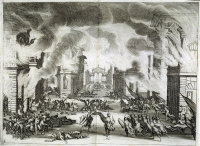 Ilustração da peça "O Solimão" (Il Solimano). Tragédia de Próspero Bonarelli, Ato V, Cena V, 8 de dezembro de Jacques Callot
