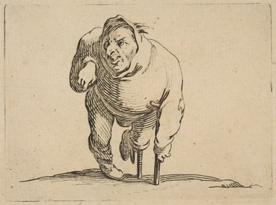 Estropie à la Muleta e La Jambe de Bois O Aleijado com uma Muleta e uma Madeira ..., 1616-22. de Jacques Callot