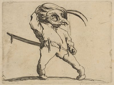 LHomme Masqué aux Jambes monta o homem mascarado com pernas tortas, de Varie Figure ..., 1616-22. de Jacques Callot
