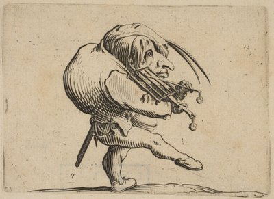 LHomme Raclant un Gril na capa de Violon Man raspando uma grade na capa de uma Viol ..., 1616-22. de Jacques Callot