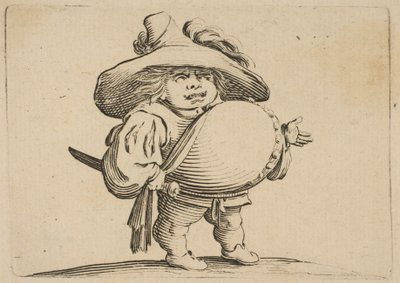 LHomme au Gros Barriga adornada com uma fileira de botões Homem com uma grande barriga decorada ..., 1616-22. de Jacques Callot