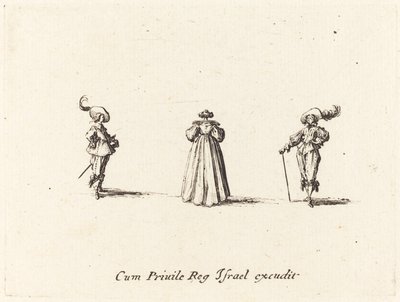 Lady Vista de Trás, e Dois Cavalheiros, provavelmente 1634. de Jacques Callot