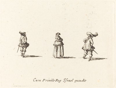 Senhora com os braços cruzados e dois cavalheiros de Jacques Callot
