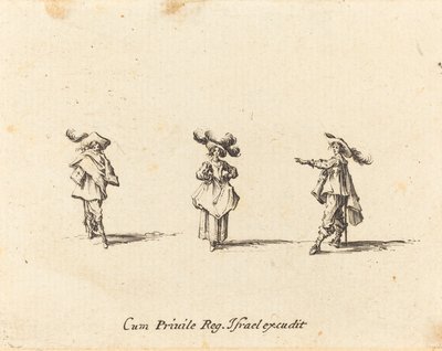 Senhora com grandes plumas e dois cavalheiros de Jacques Callot