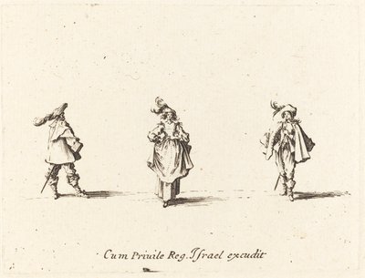 Senhora com plumas e dois cavalheiros de Jacques Callot
