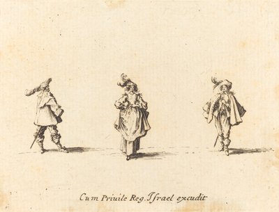 Lady with Plumes, and Two Gentlemen, provavelmente 1634. de Jacques Callot