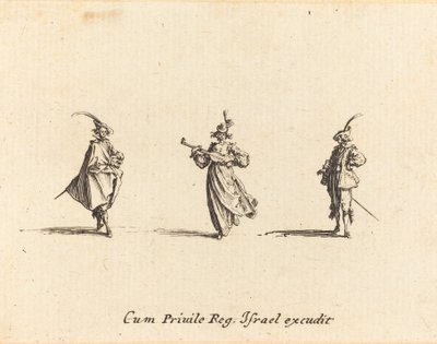 Senhora com instrumento de cordas e dois cavalheiros de Jacques Callot