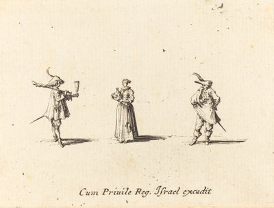 Senhora com garrafa de vinho e dois cavalheiros de Jacques Callot