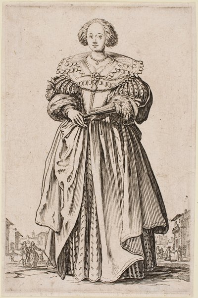 Senhora com um ventilador, da série "A Nobreza de Lorena". de Jacques Callot
