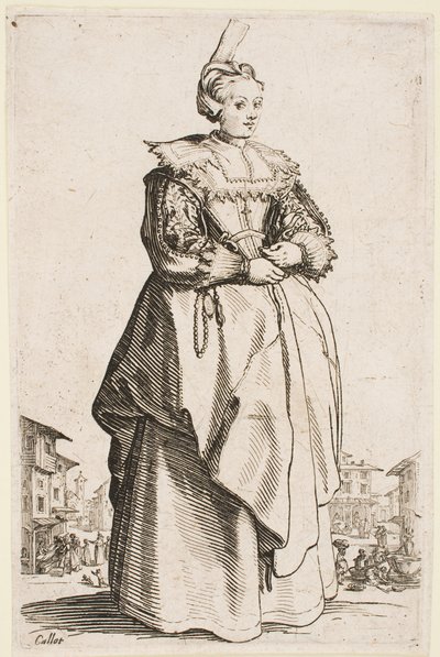 Senhora com um Boné Levantado, da série "A Nobreza de Lorena". de Jacques Callot