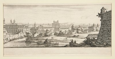 Paisagem com edifícios grandes e imponentes de Jacques Callot