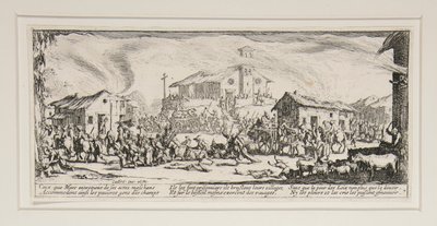 As grandes misérias da guerra: Nº 7 - Saque e queima de de Jacques Callot