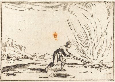 Homem assistindo a um incêndio de Jacques Callot