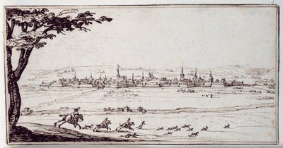 Nancy à distância: harriers perseguindo uma lebre (caneta e tinta marrom sobre papel) de Jacques Callot