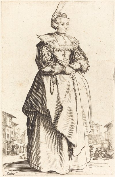 Mulher nobre com um chapéu pequeno, c. 16201623. de Jacques Callot