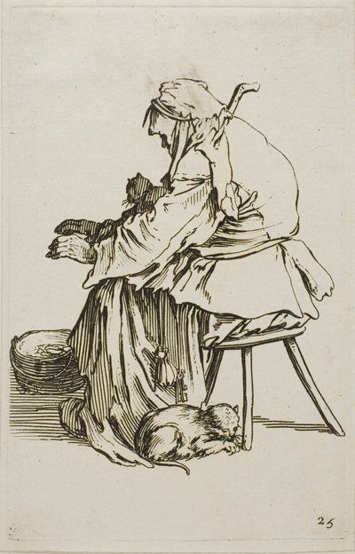 Velha com Gatos, prato 25 de Os Mendigos de Jacques Callot