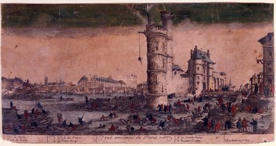 Paris, Ile de la Cite, Le Pont Neuf e a Torre de Nesle. Gravação de Jacques Callot. . de Jacques Callot