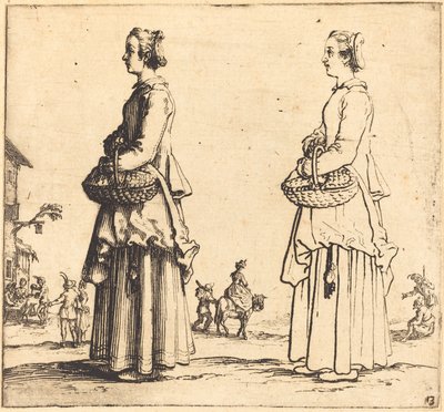 Camponesa com Cesto, de Perfil, à Esquerda, 1617 e 1621. de Jacques Callot