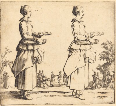 Camponesa com cesto, de perfil, virado para a direita de Jacques Callot