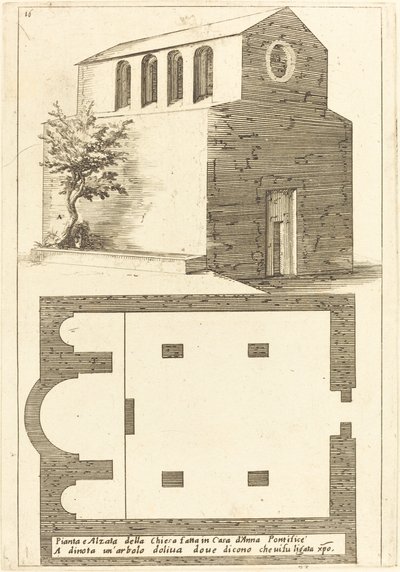 Planta e Elevação da Igreja perto da Casa de Anás de Jacques Callot