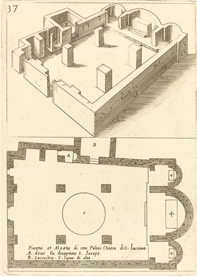 Planta e Elevação da Igreja de S. Iacoma de Jacques Callot