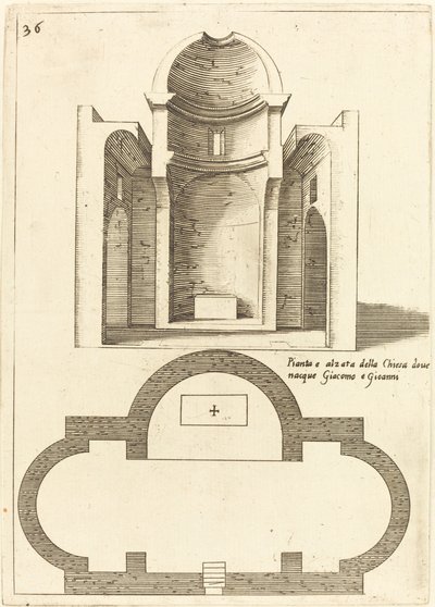 Plano e Elevação da Igreja dos Santos Tiago e João, 1619. de Jacques Callot