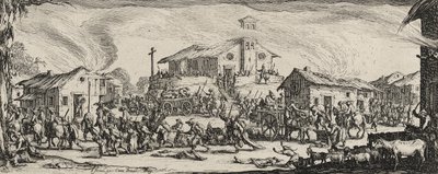 Saqueando e queimando uma vila, 1633 (gravura sobre papel) de Jacques Callot