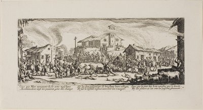 Plundering and Burning a Village, placa sete de The Miseries of War de Jacques Callot