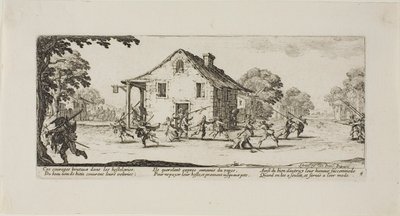 Cena de pilhagem, prato quatro de As misérias da guerra de Jacques Callot