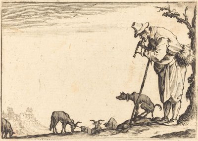 Shepherd a tocar flauta, c. 1617. de Jacques Callot
