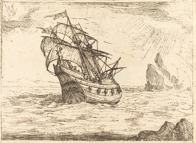 Navio navegando perto de rochas de Jacques Callot
