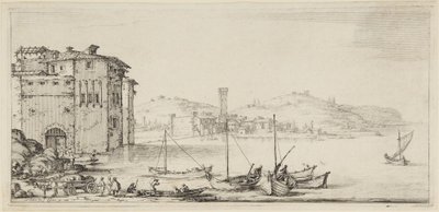 Navios a ser carregados, da série Diverse Vedute Designate in Fiorenza (Diversas paisagens concebidas em Florença) de Jacques Callot